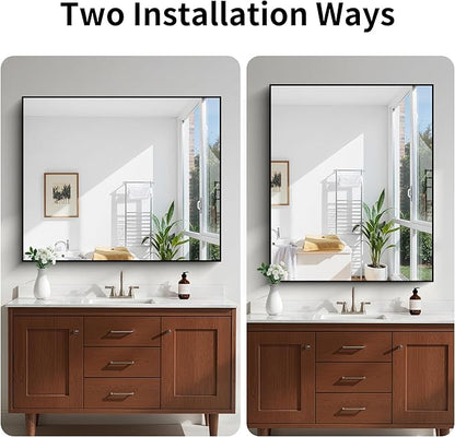 KOCUUY Black Bathroom Mirror, 40"x48" Large Rectangular Mirror with Metal Frame, Black Vanity Mirror with Modern Design for Bathroom, Living Room, Entryway, Hang Horizontal/Vertical