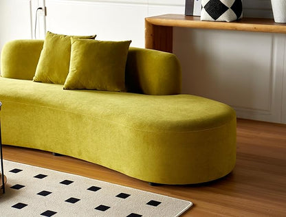 Container Furniture Direct 90" Curved Sofa with Throw Pillows, 4 Seater Luxury Velvet Couch with Half Moon Design and High-Density Foam, Ideal for Modern Living Room, Office & Apartment, Olive Green