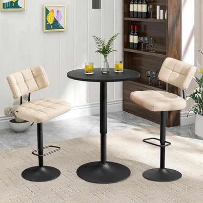 Furniliving Modern Bar Stools Set of 2 Faux Leather, Upholstered Swivel Barstools with Back, Adjustable Bar Chairs Counter Height for Kitchen Island, Dining Space, Beige