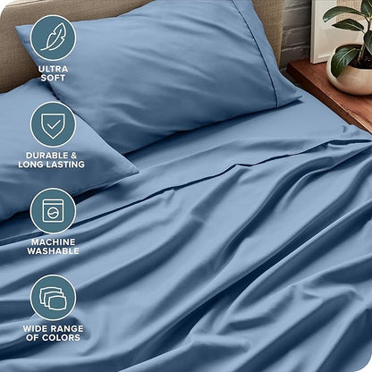 Bare Home Twin XL Sheet Set - College Dorm Size - Luxury 1800 Ultra-Soft Microfiber Twin Extra Long Bed Sheets - Deep Pockets - Easy Fit - Extra Soft - 3 Piece Set - Bed Sheets (Twin XL, Coronet Blue)
