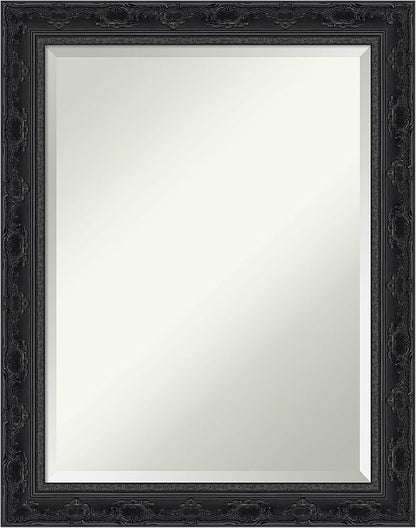 Amanti Art Bathroom Mirror for Over Sink, 29x23 Filigree Gloss Black Rectangle Vanity Mirror, Medium Traditional Frame, Hangs Horizonally and Vertically, Bathroom Wall Decor, Beveled Edge