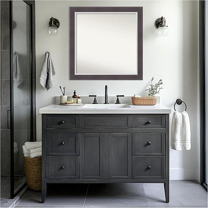 Amanti Art Brown Bathroom Mirror for Over Sink, 32x32 Ellie Brown Silver Square Vanity Mirror, Large Modern Contemporary Frame, Hangs Horizonally and Vertically, Bathroom Wall Decor, Non-Beveled Edge