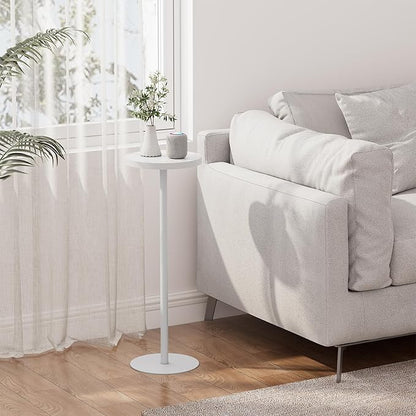 TUTOTAK Tall Round Side Table, Small End Table, Beside Table, Drink Table, Pedestal Side Table, livingroom, White TB01BW065