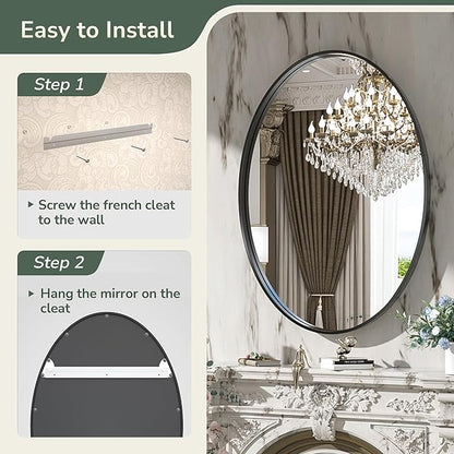 TokeShimi Black Oval Mirrors for Wall Decor 24x36 Inch with Non-Rusting Aluminum Alloy Brushed Matte Framed Wall Mounted for Bathroom, Entryway, Living Room, Bedroom,Vanity or Horizontal