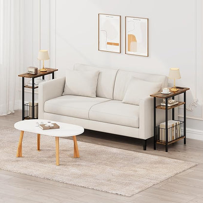 Vagusicc Narrow Side Table, 3-Tier Skinny End Table for Couch Sofa, Small Side Tables for Small Spaces, Bed Side Table with Storage, 25.2" Tall Slim Nightstand for Living Room, Bedroom, Rustic Brown