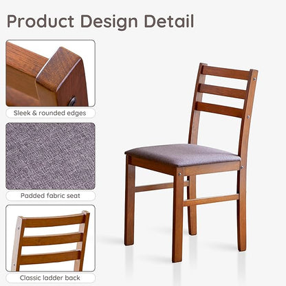 Livinia Seattle Modern Farmhouse Kitchen Dining Room Chair Set of 4, Solid Wood Fabric Upholstered Cushion Seat Wood Ladder Back Chairs (Antique)
