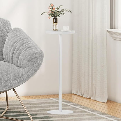 TUTOTAK Tall Round Side Table, Small End Table, Set of 2, Beside Table, Drink Table, Pedestal Side Table, livingroom, White TB01BW0652