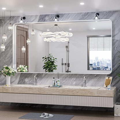 TokeShimi 72 x 36 Inch Brushed Silver Mirror Wall Mirror for Bathroom Black Metal Frame Decorative Rectangular Wall Mounted Home Decor Corner Hangs (Horizontal/Vertical)