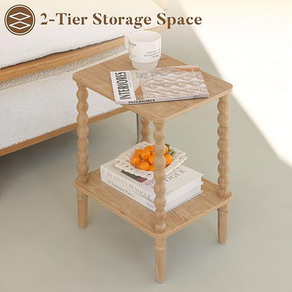 Small End Table, Couch Side Table with 2-Tier Storage Shelf, Wood Coffee Table for Bedroom, Living Room, Small Spaces (Rustic Walnut)