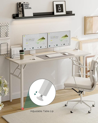Frylr Small Folding Computer Desk – Portable 55.1 Inch Foldable Laptop Table, Collapsible and Compact for Easy and Fast Setup, Lightweight for Small Spaces, Home Craft and Study Use, White Ash
