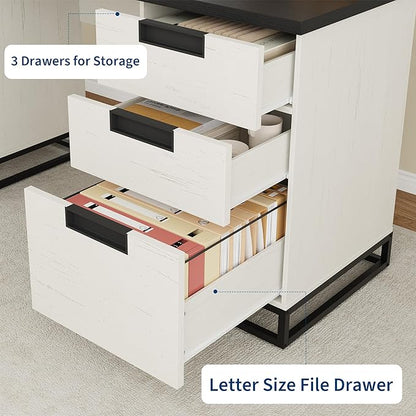 Garvee 59" Farmhouse Executive Desk, Home Office Desk with File Drawer and Storage Cabinet, Wooden Computer Table with 3 Drawers for Work and Study (Black)
