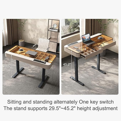 Lartis Office Desk, Electric Computer Lift Table Standing Desk with Drawer Charging USB Port, Home Office Laptop Table with Drawer