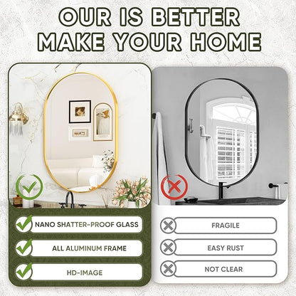 Suidia 22" x 30" Bathroom Mirror, Bathroom Vanity Mirror Metal Framed, Wall-Mounted Mirrors for Bedroom, Living Room, Entryway, Hallway, Gold, Oval Style