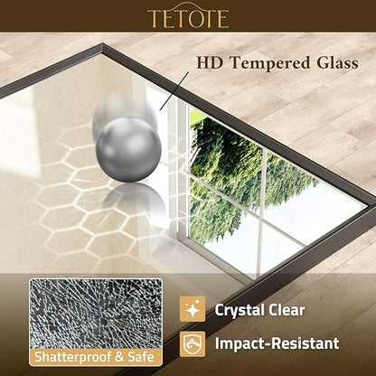TETOTE Black Bathroom Vanity Mirror Beveled Frame 42" x 36" Black Rectangle Metal Framed Bathroom Wall Mirror for Over Sink, Tempered Glass, Modern Farmhouse Bedroom, Entryway, Living Room