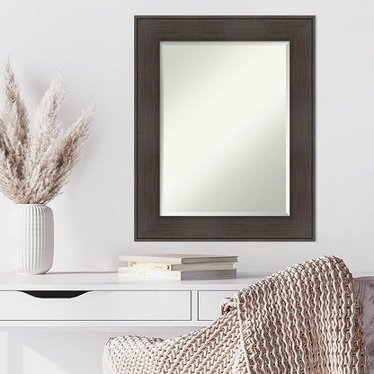 Amanti Art Brown Wall Mirror 30x24 William Rustic Woodgrain Rectangle Bathroom Mirror for Wall Decor Living Room, Medium Classic Frame, Hangs Horizonally and Vertically, Bathroom Decor, Beveled Edge