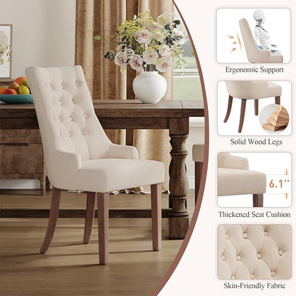 COLAMY Fabric Side Dining Chairs Set of 6, Wingback Upholstered Dining Room Chairs with Tufted Button, Living Room Chairs for Home Kitchen, Beige