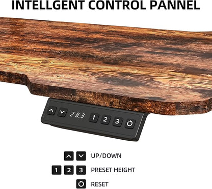 59 Inch L Shaped Standing Desk with Shelves and Keyboard, Electric Corner Standing Desk Adjustable Height, Sit Stand Computer Table with Reversiable Splice Board，Rustic Brown
