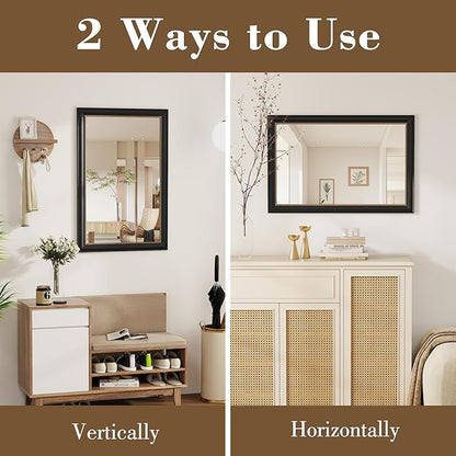 Axeman 32x48 Rectangular Wall Mirror, Decorative Bathroom Mirror, Traditional Vintage Wall Mounted Mirror with Beaded Frame for Accent Living Room Vanity Bedroom Entryway, Black