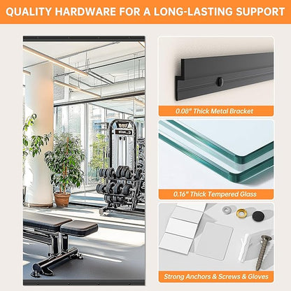Hasipu 3 Pcs 48''x24'' Home Gym Mirror Large Full Length Wall Mounted Full Body Mirror for Yoga Dance Fitness Exercise Studio Bedroom Garage, Frameless Tempered Glass Workout Mirrors Black Rectangular