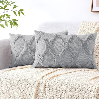 decorUhome Throw Pillow Covers 12x20 Inch Set of 2, Soft Plush Faux Fur Wool Lumbar Grey Couch Pillow Covers, Decorative Neutral Pillow Cases for Bed Sofa Living Room Home Decor