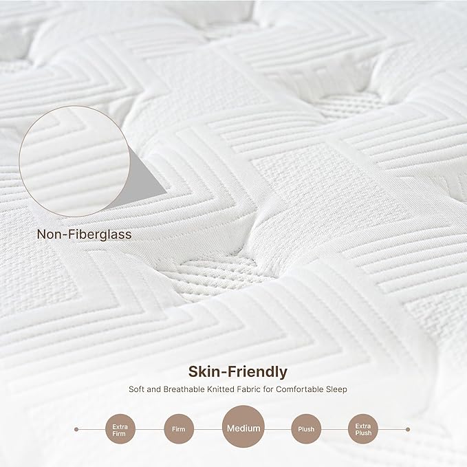 King Size Mattress, 12 Inch 5-Zone Pocket Spring Hybrid Mattress with Gel Memory Foam for Pressure Relief & Peaceful Sleep, Medium Firm, Mattress in a Box