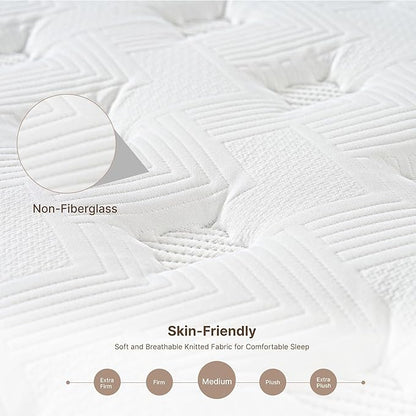 Full Size Mattress, 12 Inch 5-Zone Pocket Spring Hybrid Mattress with Gel Memory Foam for Pressure Relief & Peaceful Sleep, Medium Firm, Mattress in a Box