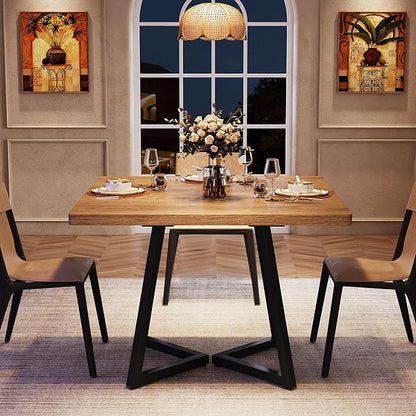 Tribesigns Square Dining Table for 2, 31.5" Modern Dinner Table with Metal Base, Kitchen Table for Dining Room, Small Space, Apartment,Natural & Black