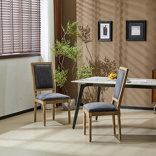 Christopher Knight Home Regina French Country Dining Chairs Set of 2, Wooden Dining Room Chair, High Back Kitchen Side Chair, Fabric Upholstered Armless Extra Seat, Blue Grey