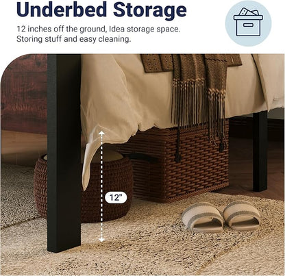 Allewie Twin Size Platform Bed Frame with Wooden Headboard and Footboard, Heavy Duty Metal Slats Support, No Box Spring Needed, Under-Bed Storage, Noise Free, Easy Assembly, Mahogany