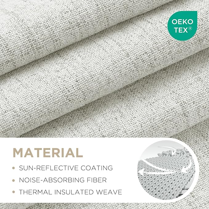 Joydeco 100% Blackout Curtains for Bedroom - Natural Linen Curtains 42" W x 108" L, Thermal Insulated 2 Panels White Light Blocking Drapes, Rod Pocket & Back Tabs, Darkening Privacy for Living Room