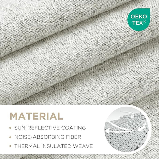 Joydeco 100% Blackout Curtains for Bedroom - Natural Linen Curtains 37" W x 84" L, Thermal Insulated 2 Panels White Light Blocking Drapes, Rod Pocket & Back Tabs, Darkening Privacy for Living Room