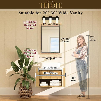 TETOTE Black Bathroom Mirror 20" x 30" Matte Black Rectangle Beveled Framed Bathroom Vanity Mirror for Over Sink, Tempered Glass, Shatterproof, Stronger Frame, Modern Farmhouse Bedroom, Entryway