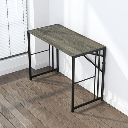 40 inch Folding Desk, Writing Gaming Computer Camping Desk, No Assembly Required Home Office Table, Black Oak