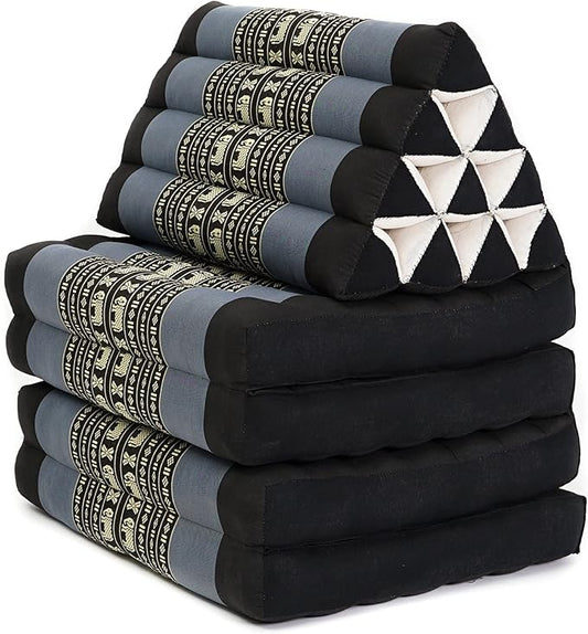 Leewadee Comfortable Japanese Floor Mattress - Thai Floor Bed with Triangle Cushion - Futon Mattress - XL Extra Long Thai Massage Mat, 89 x 20 inches, Blue, Kapok Filling