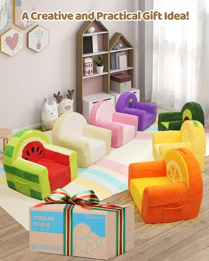 Toddler Chair, Comfy Foam Kids Couch with Soft Velvet Cover, Toddler Couch with Cute Watermelon Design for Gaming and Studying, Kids Sofa for Boys and Girls