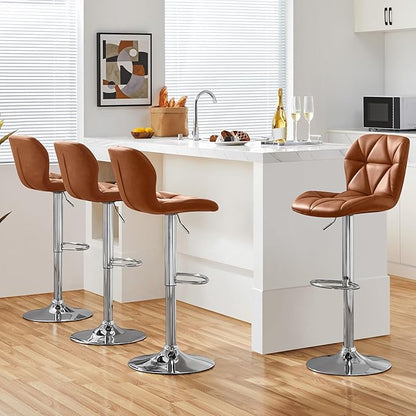 Yaheetech Bar Stools Set of 4, Adjustable PU Leather Swivel Barstools, Modern Counter Stools with Back and Footrest, Counter Height Barstools for Bar, Kitchen, Dining Room, Retro Brown