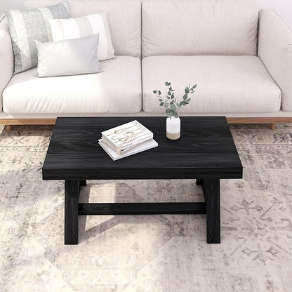 Plank+Beam Classic Rectangular Coffee Table, 40 Inch Farmhouse Coffee Table, Mini Center Tables for Small Spaces, Small Living Space Tea Table, Black Wirebrush