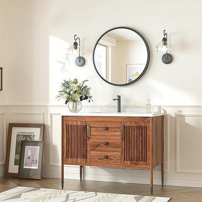 TokeShimi 18 in Round Framed Black Mirror for Bathroom, Shatterproof Circle Bathroom Vanity Mirror, 18x18 Round Wall Mirrored Farmhouse Metal for Living Room, Entryway, Bedroom, Restroom, Vanity