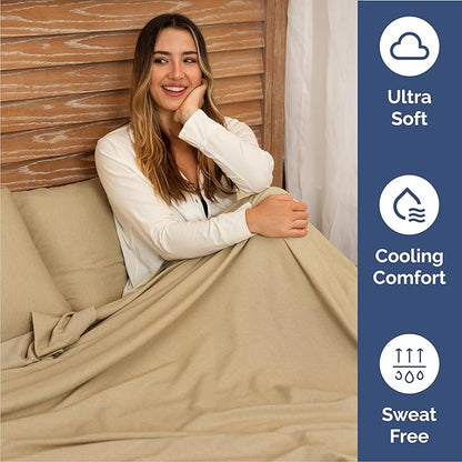 Cal King Size 4 Piece Sheet Set - Comfy Breathable & Cooling Bed Sheets Set - Hotel Luxury Bedding for Women, Men, Kids, Teens, Boys & Girls - Deep Pockets and Wrinkle Free - Tan (Heathered Sheets)