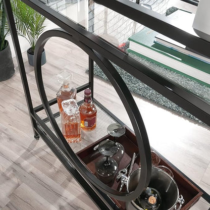 Sauder International Lux Bar Cart, Black Finish