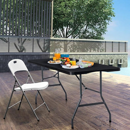Folding Table 6ft Portable Heavy Duty Plastic Fold-in-Half 6 Foot Foldable Table Utility Dining Indoor Outdoor for Camping Picnic and Party, Black