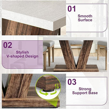 47" Dining Table, Wooden Kitchen Dinner Table Heavy Duty, Farmhouse Table for Dining Room, Living Room Space Saving, White