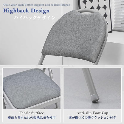 KAIHAOWIN High Back Folding Chairs Set of 2 Padded Foldable Comfortable Chairs with Extended Backrest and Handle Hole for Indoor Easy to Carry-Gray
