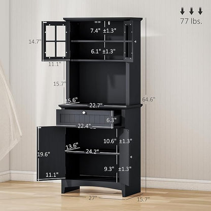 HOMCOM Elegant Buffet with Hutch, Kitchen Pantry Storage Cabinet with Framed Glass Door Drawer and Microwave Space, Black