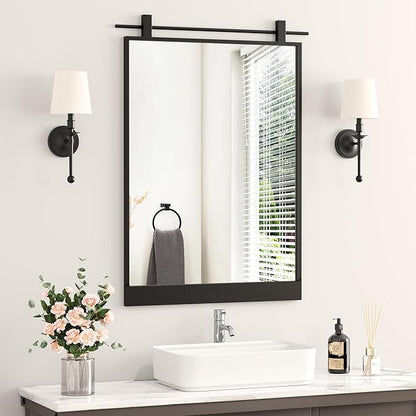 24x36 Inch Rectangle Bathroom Vanity Mirror for Wall Mounted Over Sink Farmhouse Rustic Matte Black Frame Barn Door Mirrors Foyer Entryway Decor