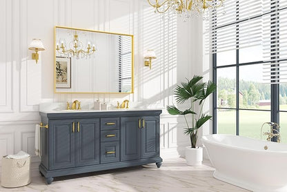 Keonjinn Gold Bathroom Mirror 48” x 36” Brushed Gold Metal Framed Mirror Rectangular Large Wall Mirror Square Corner Gold Vanity Mirror Oversized Rectangle Mirror for Over Sink(Horizontal/Vertical)