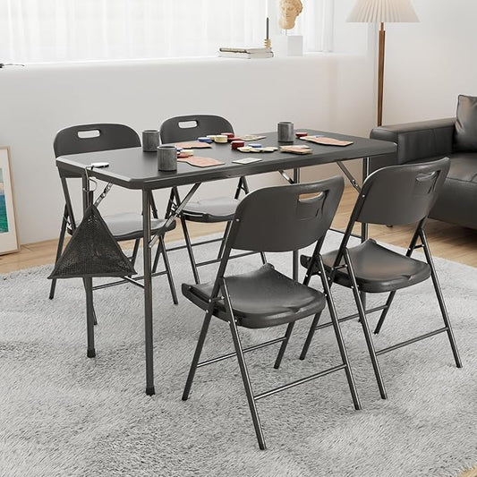 VECELO 4 Pack Folding Chairs, Indoor/Outdoor Use Plastic Seat with Steel Frame, for Events, Office, Wedding, Party, Stackable & Portable, Black