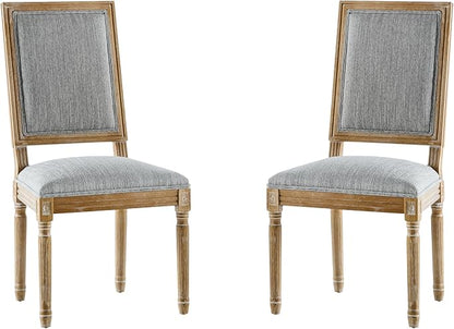 Christopher Knight Home Regina French Country Dining Chairs Set of 2, Wooden Dining Room Chair, High Back Kitchen Side Chair, Fabric Upholstered Armless Extra Seat, Grey and Natural