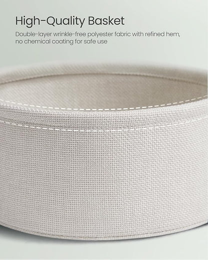 VASAGLE Small Round Side End Table, Modern Nightstand with Fabric Basket, Laurel Green and Cream White ULET223C69