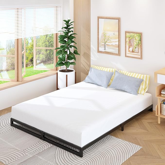 6 Inch California King Bed Frames No Box Spring Needed Heavy Duty Metal Cal King Platform for Mattress Foundation, Noise Free, Easy Assembly, Black